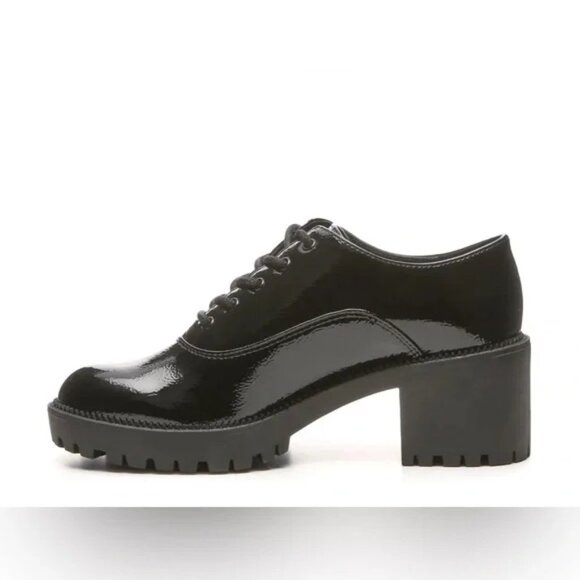 MIX NO. 6 | Black Oxford Heels Chunky Lug Sole Faux Vegan Leather Shiny Goth10 - Picture 2 of 15